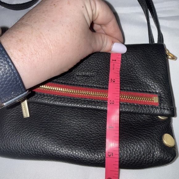 Hammitt VIP Sml Black Brushed Gold Red Zip Leather Clutch Crossbody Bag Purse - Picture 14 of 16